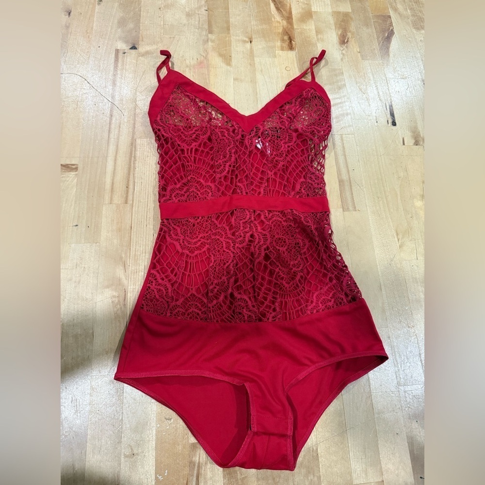 for love and lemonsElegant Red Lace Bodysuit